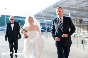 jess and luke wedding: the minster school southwell bride with bride's father