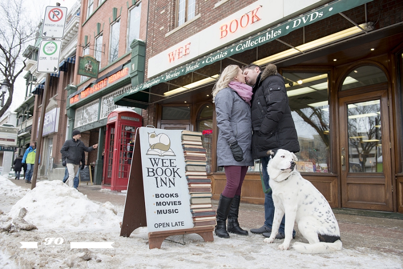 Wedding Wednesday | Nikky & Thomas’ bookstore, dog & hockey engagement session