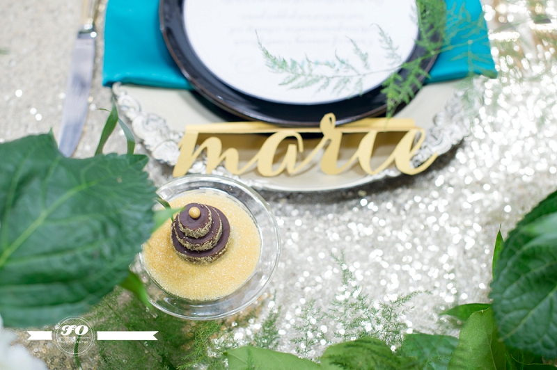 Sequins, paper flowers and handcut place cards